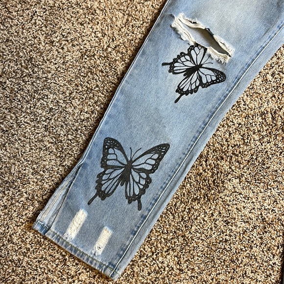 Forever 21 High Rise Light Denim Jeans Women Size Large Distressed Butterfly - Picture 3 of 11